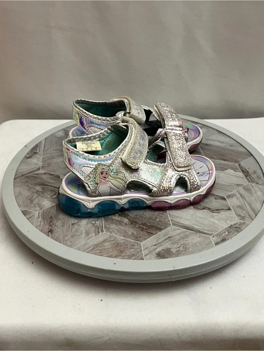 Disney Frozen Elsa Light Up Glitter Sandals Girls Size 8 Silver Blue